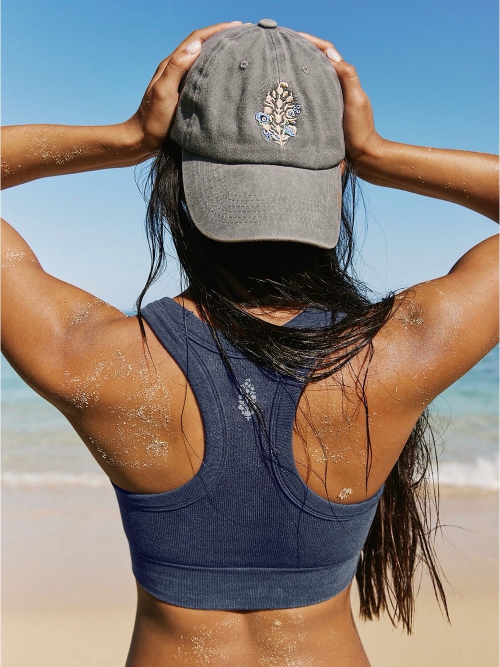 Free People Women’s Navy Racerback Sports Bra Crop Top